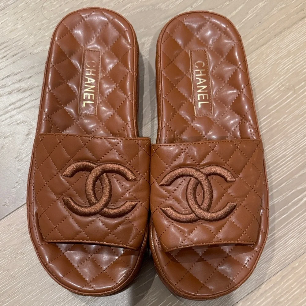 CHANEL Quilted Slide Sandals in Brown - Picture 2 of 3
